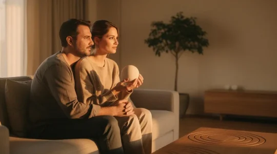 Couple finding harmony through astrological understanding during relationship transition