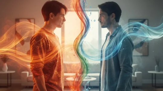 Couple representing different elemental energies trying to communicate and understand each other