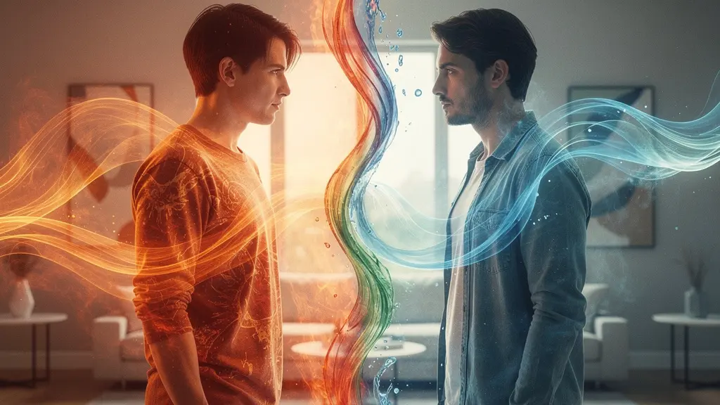 Couple representing different elemental energies trying to communicate and understand each other