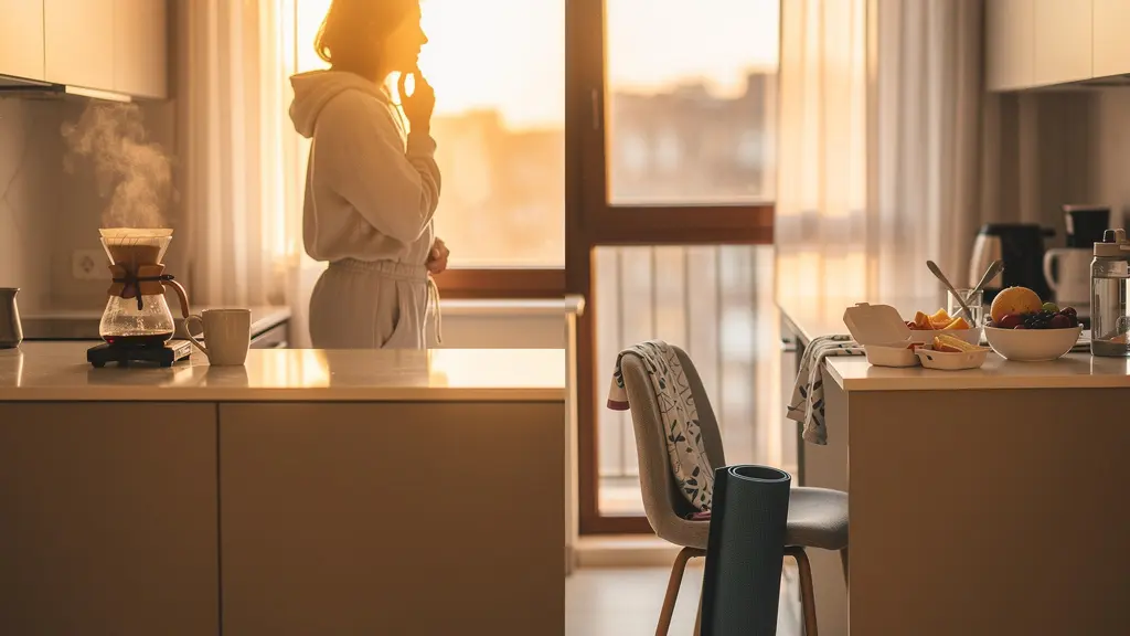 Split morning scene showing different moon sign morning routines harmonizing