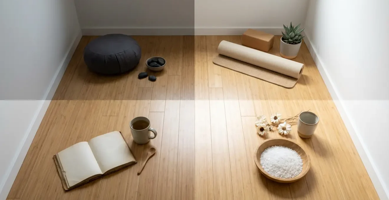 Four seasonal settings showing self-care activities aligned with moon phases