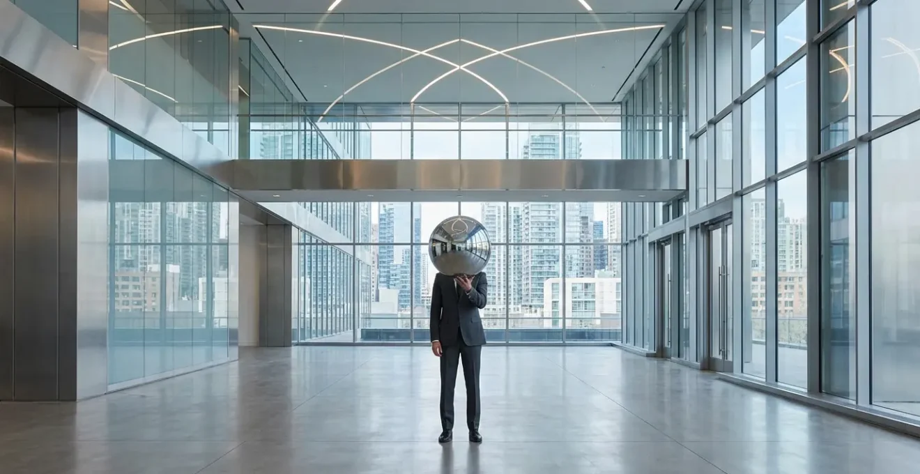 Professional in contemplative pose with abstract celestial elements suggesting strategic timing