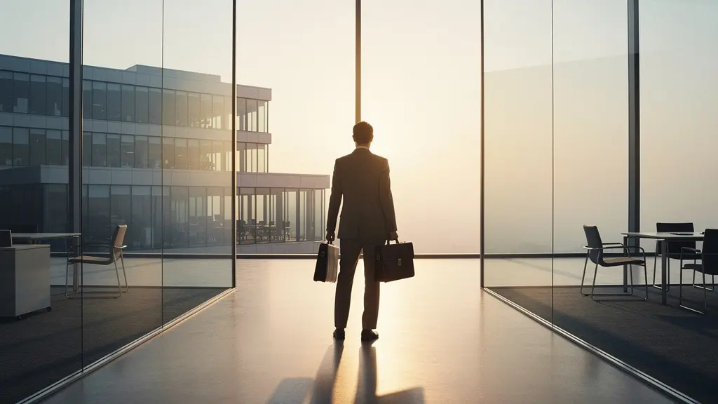 Professional at crossroads during cosmic transformation representing Uranus opposition at midlife