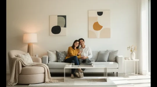 Couple creating harmonious living space reflecting different moon sign energies