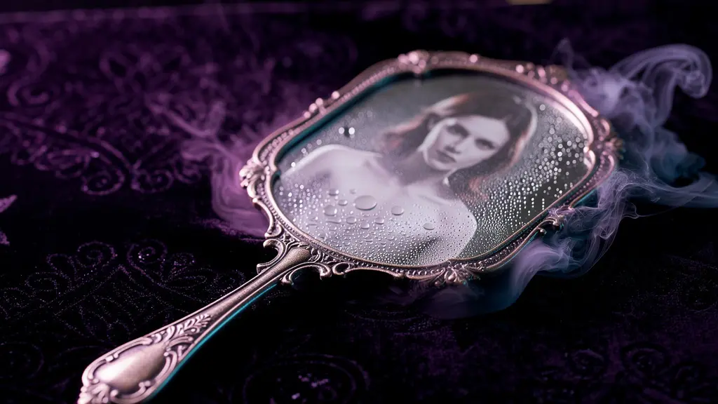 Ethereal fog surrounding a mirror reflecting distorted reality