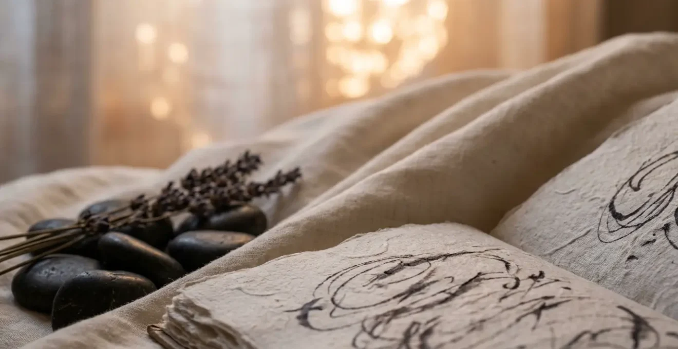 Peaceful bedroom corner with journal and calming elements for air moon nights