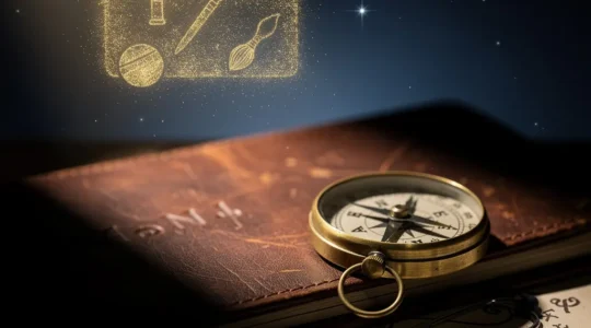 Mystical compass pointing towards destiny with astrological symbols and career paths